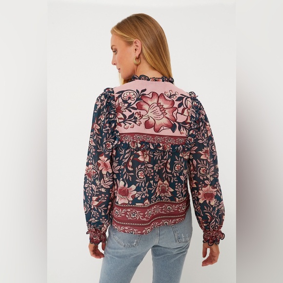 FARM Rio Ainika Charm Teal Long Sleeve Blouse - Picture 2 of 8